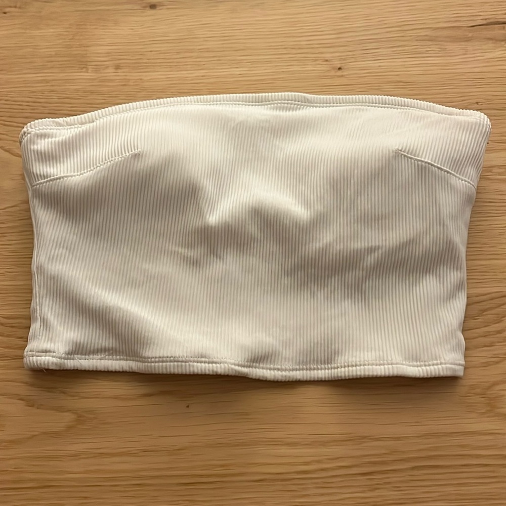 American Eagle Bandeau Swim Suit Top White Ribbed